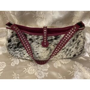 100% Cowhide Leather-Tricolor - burgundy shoulder strap w/ silver beads handbag